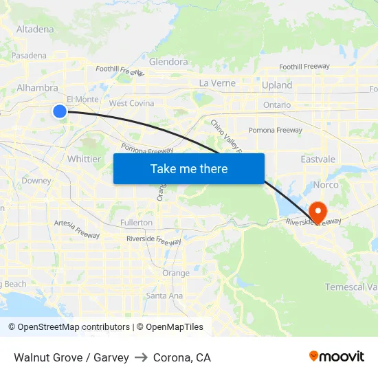 Walnut Grove / Garvey to Corona, CA map