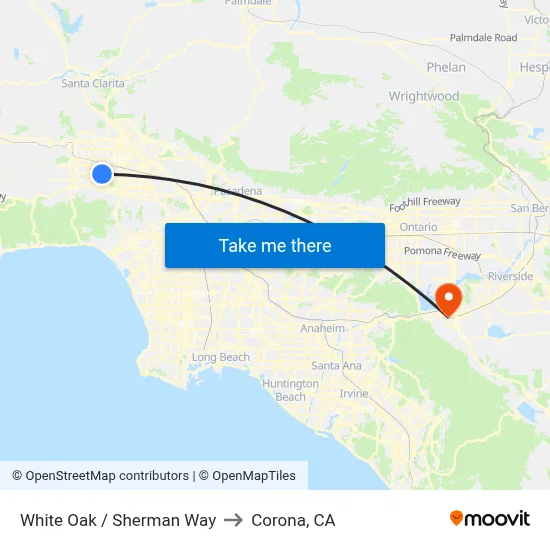 White Oak / Sherman Way to Corona, CA map