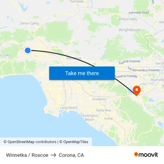 Winnetka / Roscoe to Corona, CA map