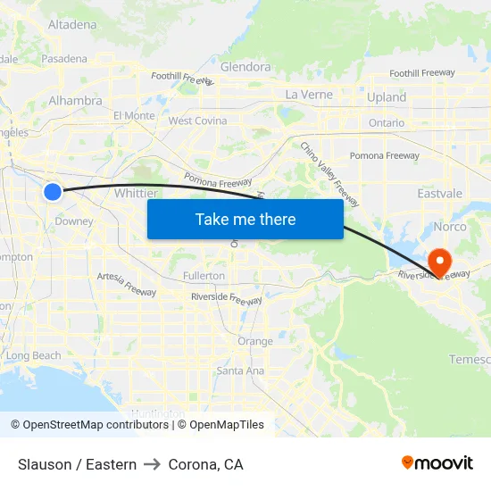 Slauson / Eastern to Corona, CA map