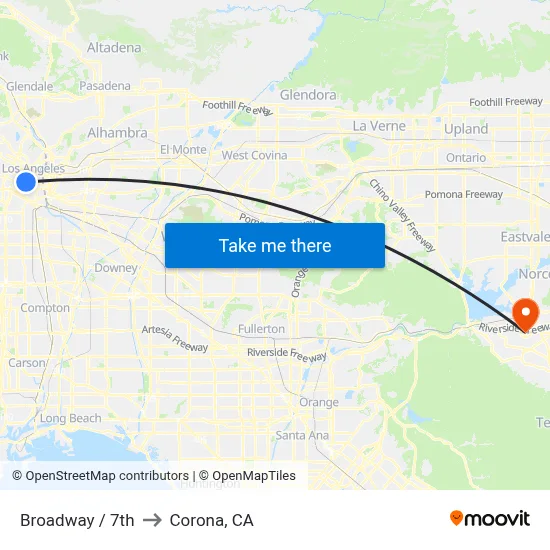 Broadway / 7th to Corona, CA map