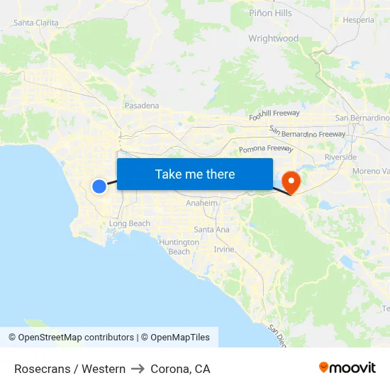 Rosecrans / Western to Corona, CA map