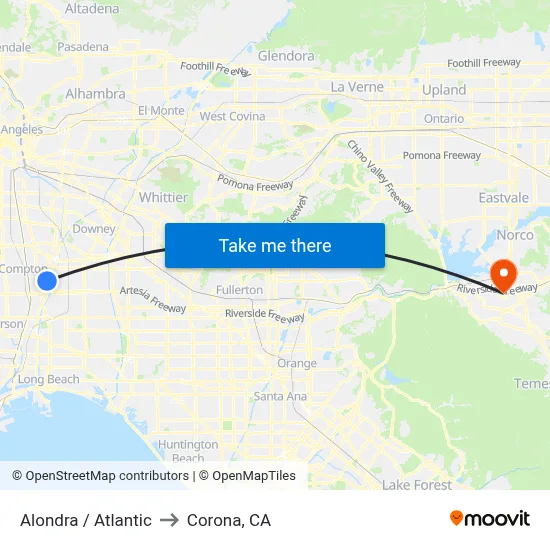 Alondra / Atlantic to Corona, CA map