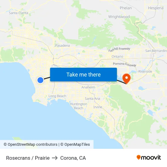 Rosecrans / Prairie to Corona, CA map