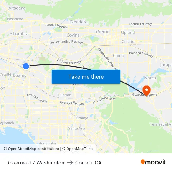 Rosemead / Washington to Corona, CA map