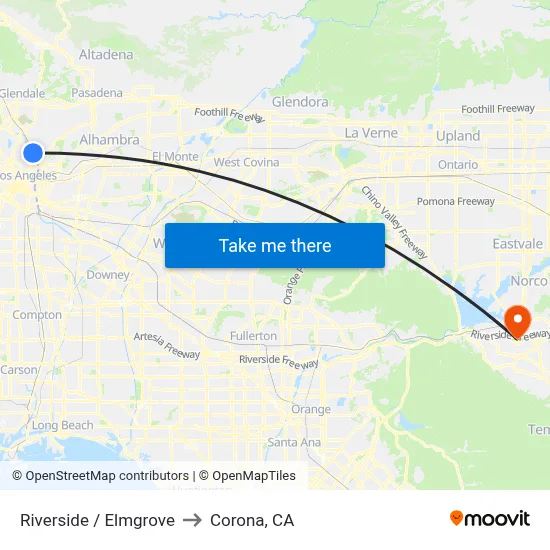 Riverside / Elmgrove to Corona, CA map