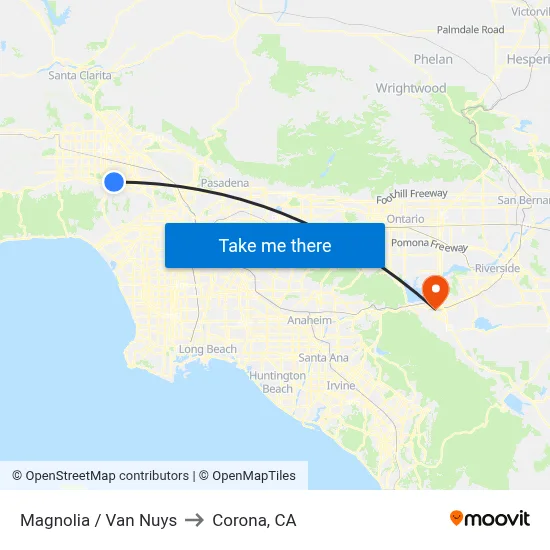 Magnolia / Van Nuys to Corona, CA map