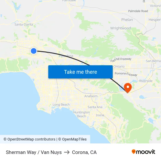 Sherman Way / Van Nuys to Corona, CA map