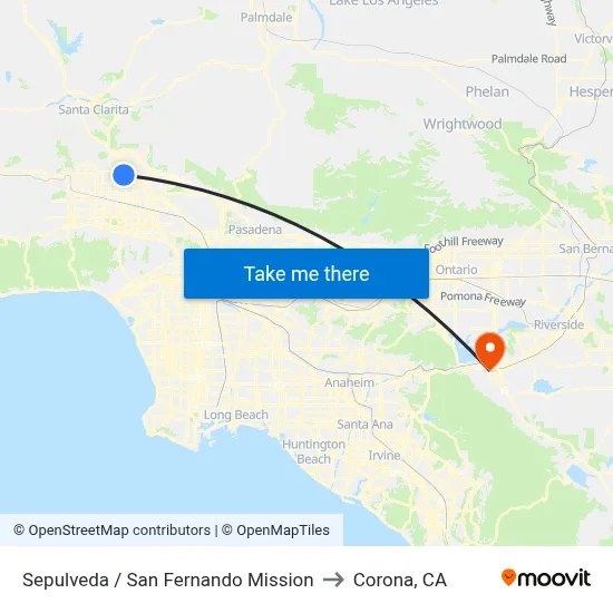 Sepulveda / San Fernando Mission to Corona, CA map