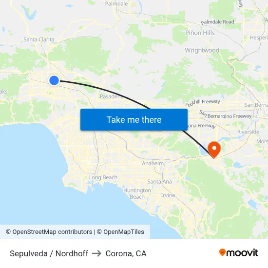 Sepulveda / Nordhoff to Corona, CA map