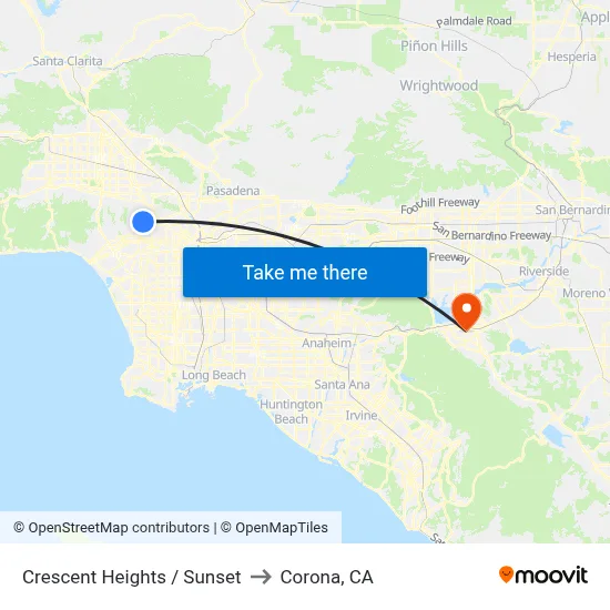 Crescent Heights / Sunset to Corona, CA map