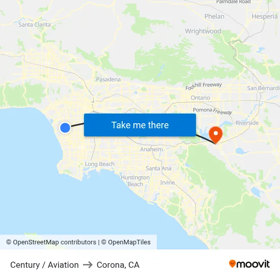 Century / Aviation to Corona, CA map