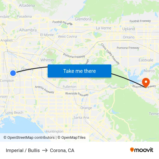 Imperial / Bullis to Corona, CA map