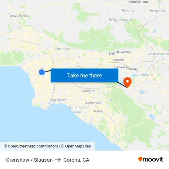 Crenshaw / Slauson to Corona, CA map