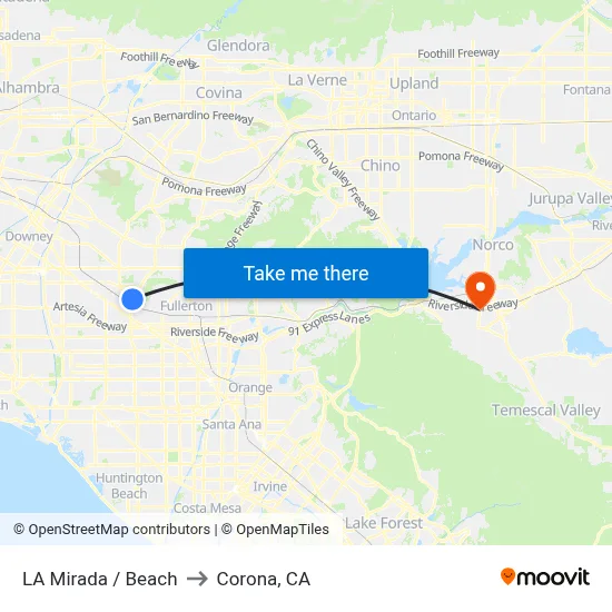 LA Mirada / Beach to Corona, CA map