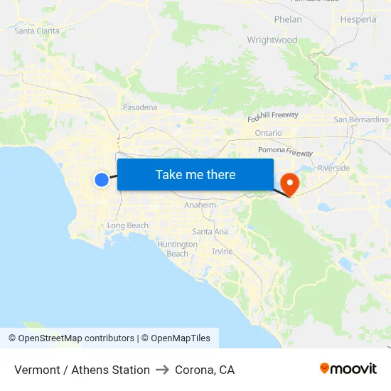 Vermont / Athens Station to Corona, CA map