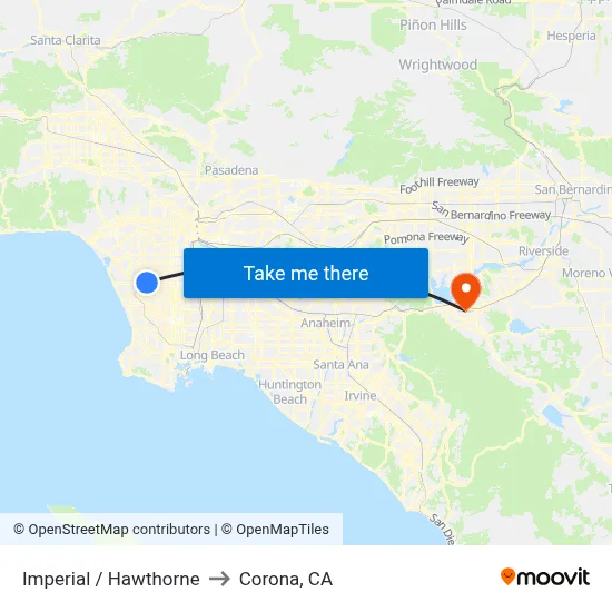 Imperial / Hawthorne to Corona, CA map
