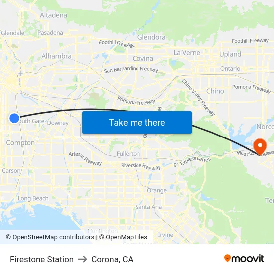 Firestone Station to Corona, CA map