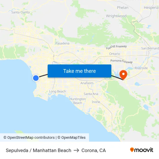 Sepulveda / Manhattan Beach to Corona, CA map