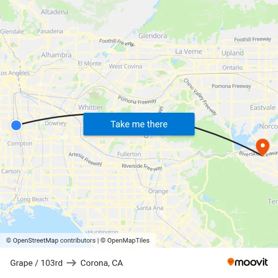Grape / 103rd to Corona, CA map