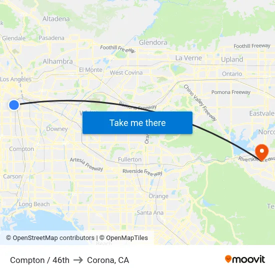 Compton / 46th to Corona, CA map