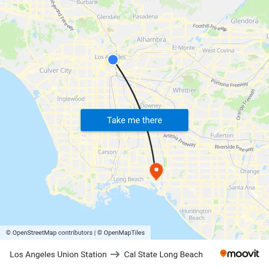 Los Angeles Union Station to Cal State Long Beach map