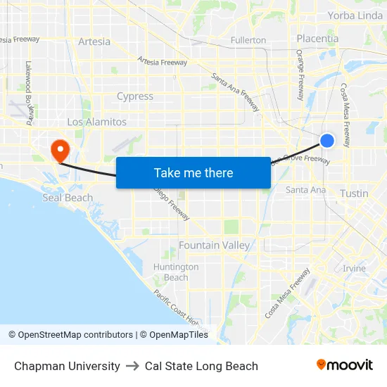 Chapman University to Cal State Long Beach map