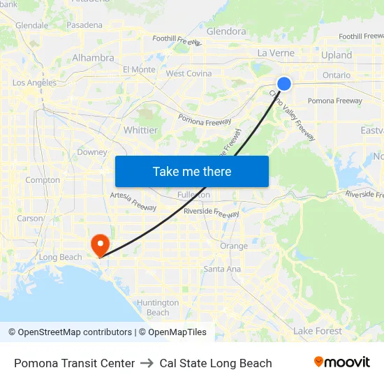 Pomona Transit Center to Cal State Long Beach map