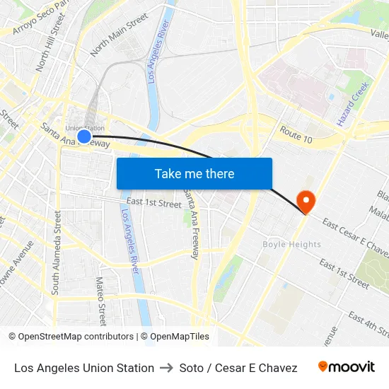Los Angeles Union Station to Soto / Cesar E Chavez map