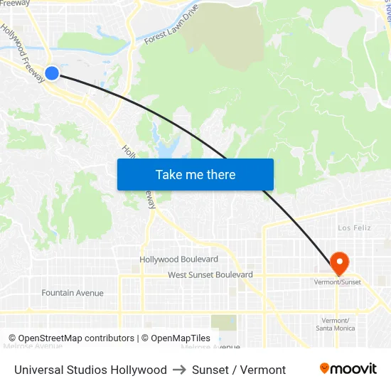 Universal Studios Hollywood to Sunset / Vermont map