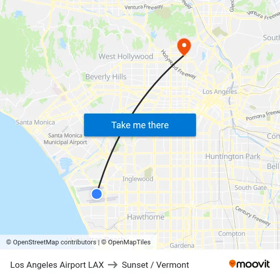 Los Angeles Airport LAX to Sunset / Vermont map