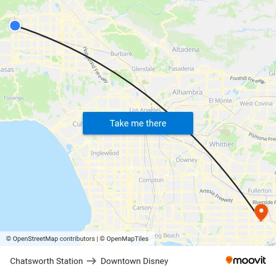 Chatsworth Station to Downtown Disney map