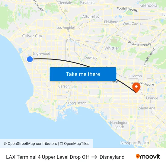 LAX Terminal 4 Upper Level Drop Off to Disneyland map