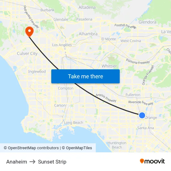 Anaheim to Sunset Strip map