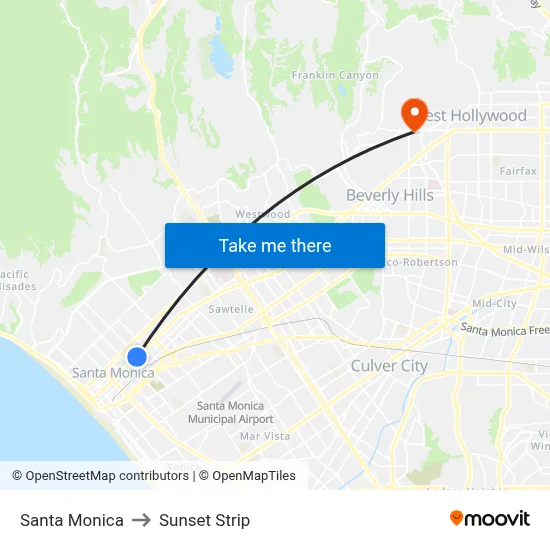 Santa Monica to Sunset Strip map