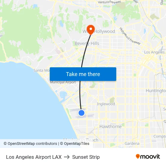 Los Angeles Airport LAX to Sunset Strip map