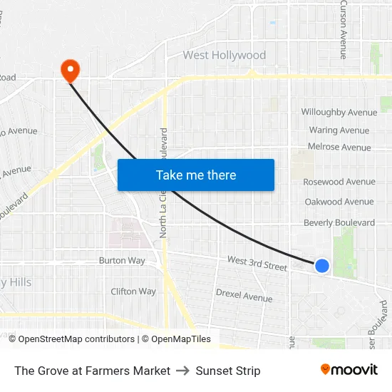 The Grove at Farmers Market to Sunset Strip map