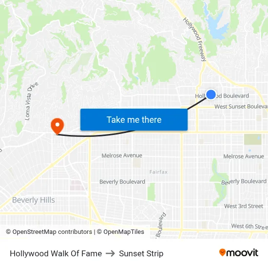 Hollywood Walk Of Fame to Sunset Strip map