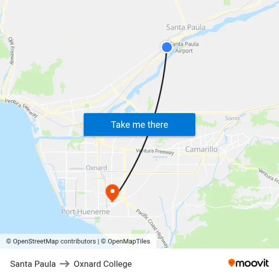 Santa Paula to Oxnard College map