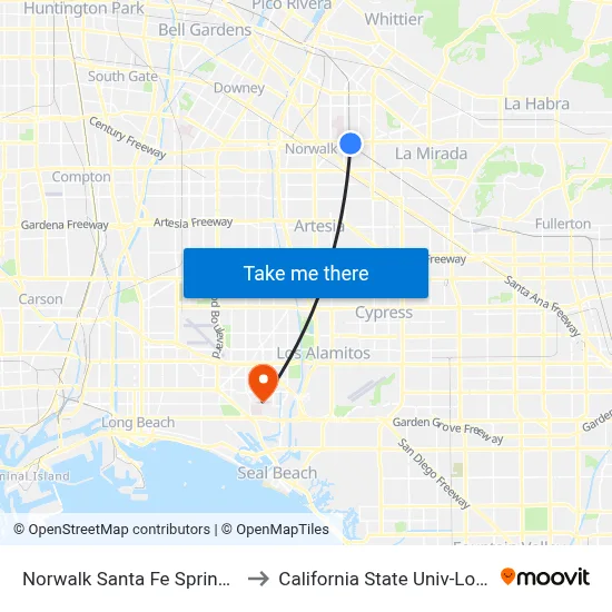 Norwalk Santa Fe Springs Station to California State Univ-Long Beach map