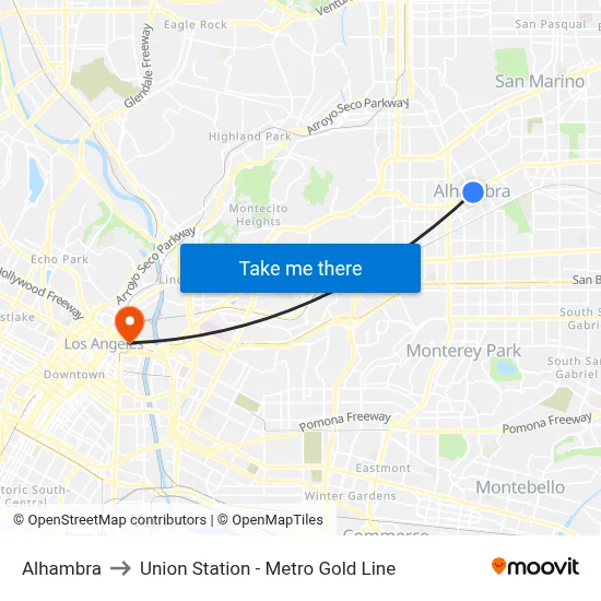 Alhambra to Union Station - Metro Gold Line map