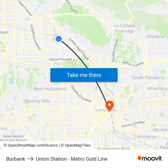 Burbank to Union Station - Metro Gold Line map