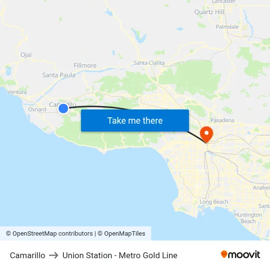 Camarillo to Union Station - Metro Gold Line map