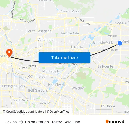 Covina to Union Station - Metro Gold Line map