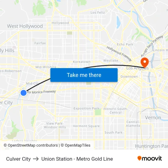 Culver City to Union Station - Metro Gold Line map