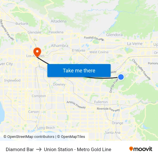 Diamond Bar to Union Station - Metro Gold Line map