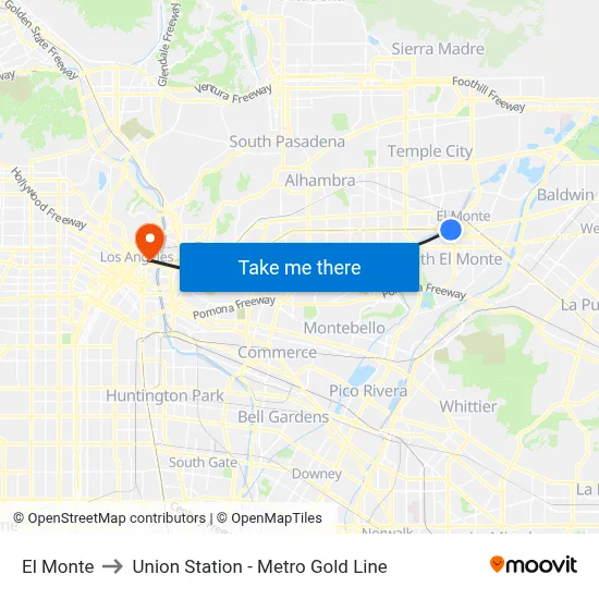 El Monte to Union Station - Metro Gold Line map