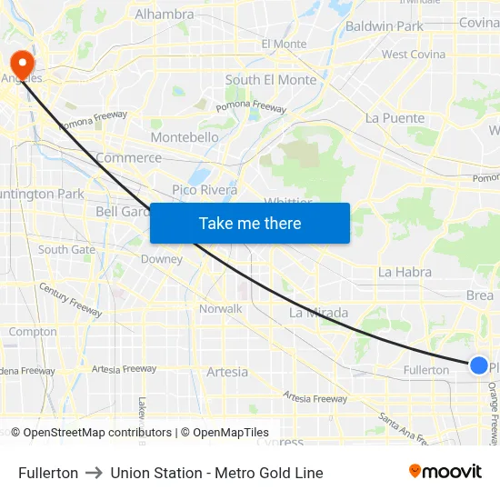 Fullerton to Union Station - Metro Gold Line map