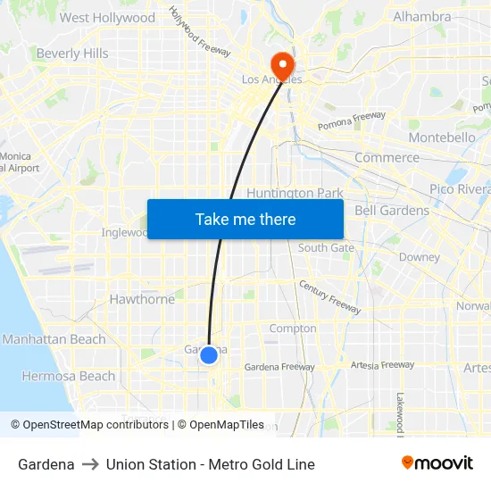 Gardena to Union Station - Metro Gold Line map