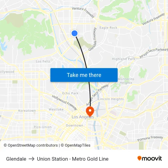 Glendale to Union Station - Metro Gold Line map
